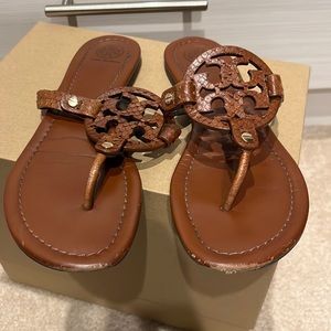 Cognac Tory Burch leather Miller sandals